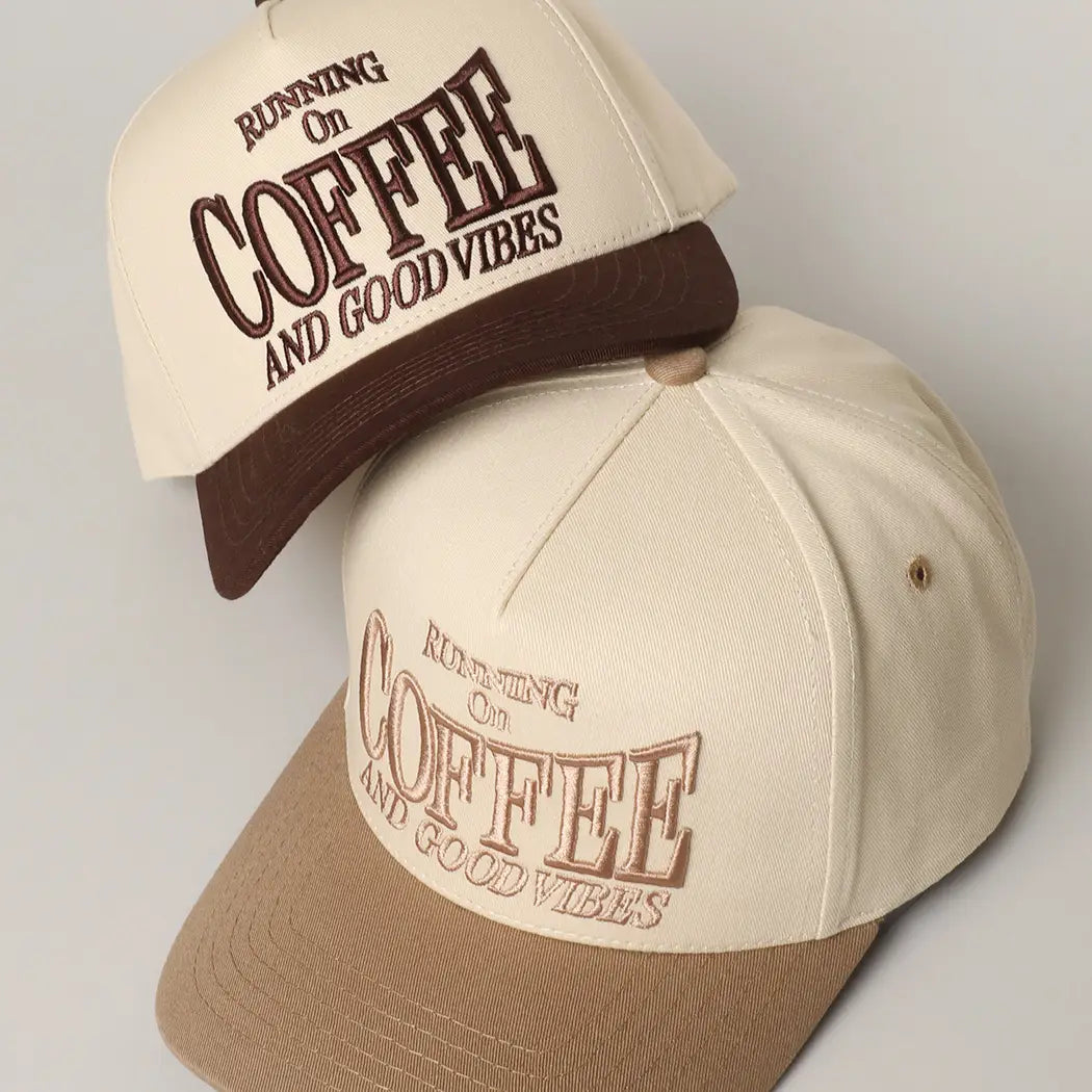 Running On Coffee 3D Letter Embroidered Two-Tone Trucker Hat