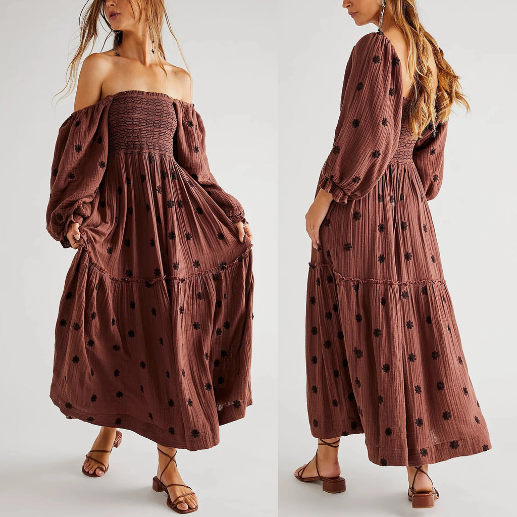 Embroidered Flowers Flowy A-Line Dresses