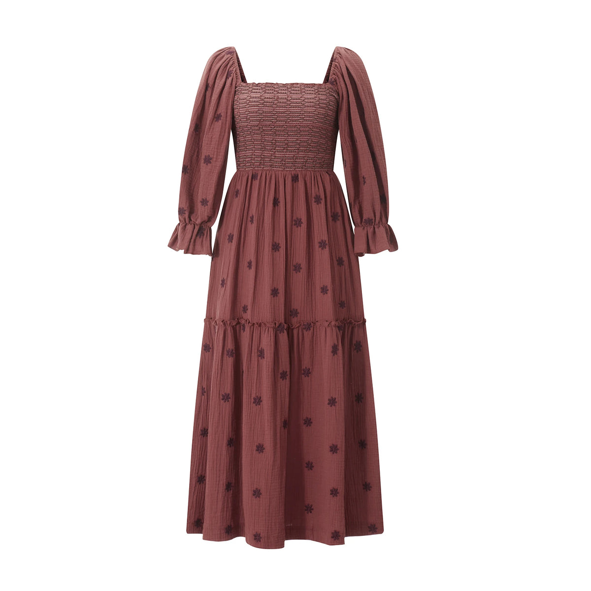 Embroidered Flowers Flowy A-Line Dresses