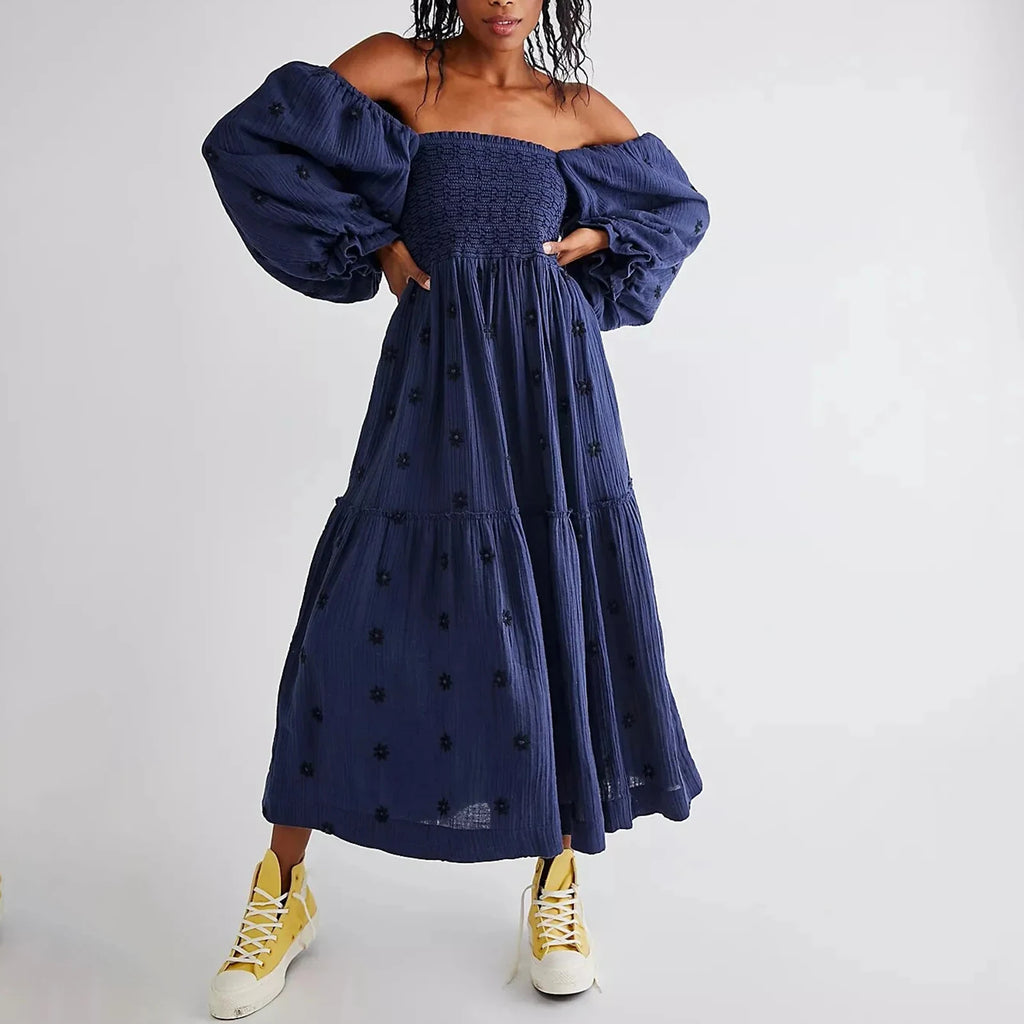 Embroidered Flowers Flowy A-Line Dresses